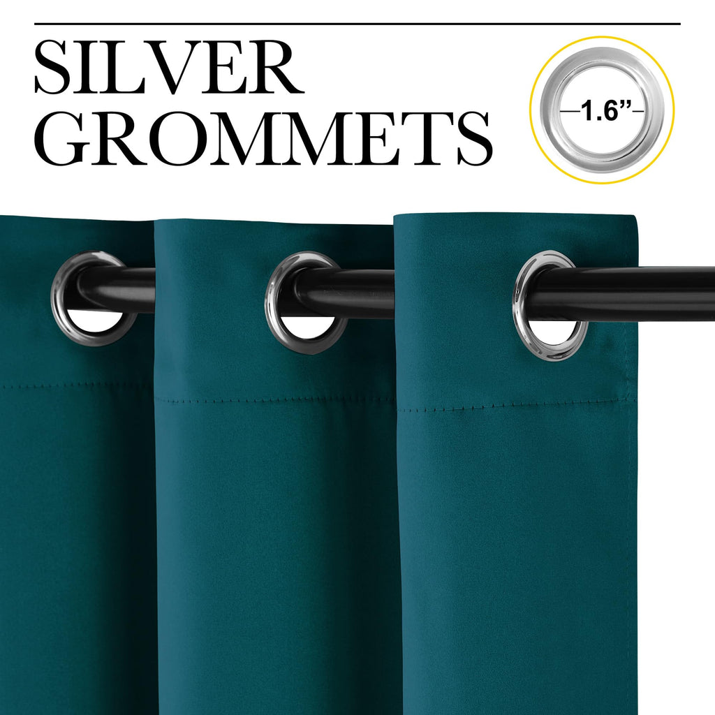 NICETOWN Faux Silk Teal Curtains & Drapes for Bedroom, Grommet Top Thermal Insulated Room Darkening Energy Saving Privacy Drapes for Nursery, 2 Panels, W52 x L63