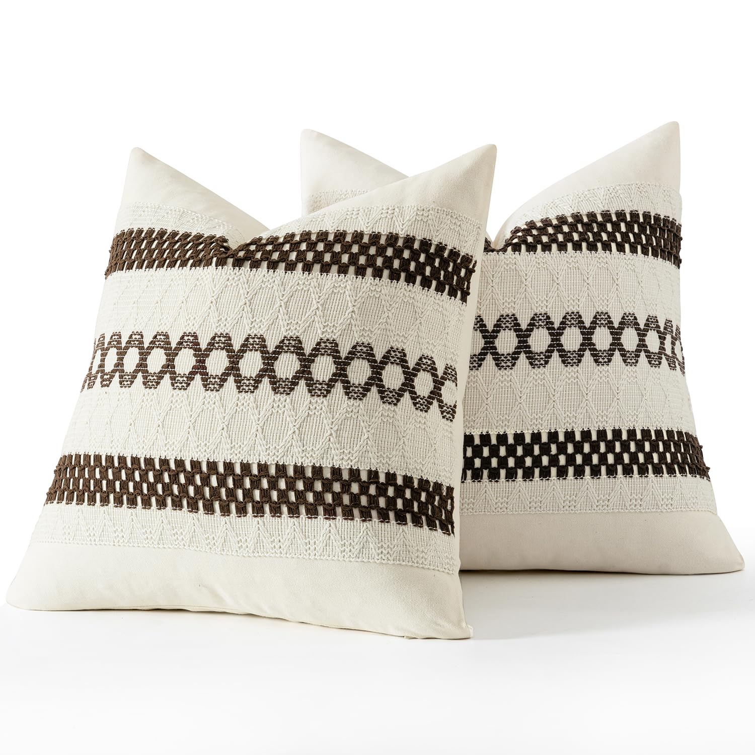 MIULEE Set of 2 Dark Brown Boho Decorative Pillow Covers 20x20 Inch