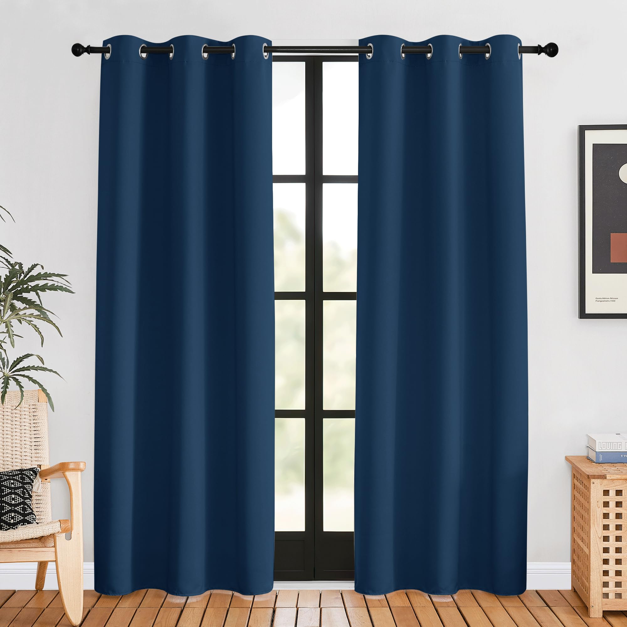 NICETOWN Blackout Curtains for Bedroom, Moroccan Blue, 42 W by 80 L, Set of 2, Thermal Insulated Curtains & Drapes with Grommet Top for Living Room, Privacy Window Treatment Draperies