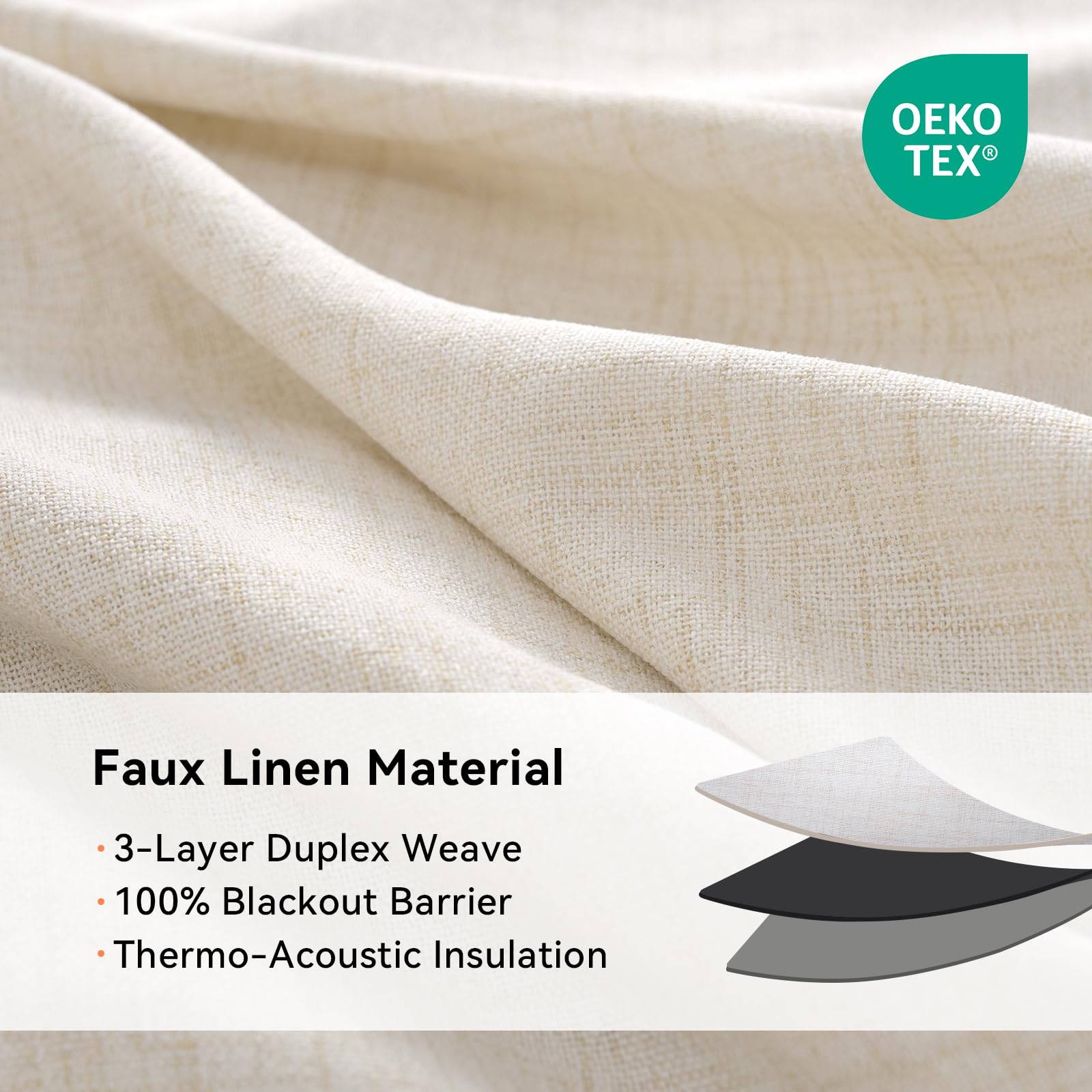 Linen Textured Total Blackout Curtains 63 Inches Long, Butter Cream