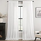 Long White Curtain 108 inches Long 2 Panels Set Back Tab Light Filtering Cotton Textured Curtain Modern Farmhouse Coastal Decor White Linen Drapes 108 inch Length for Large Window 9 FT Tall 60x108