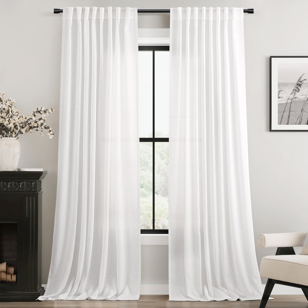 Extra Long White Curtain 120 inches Long 2 Panels Set Back Tab Light Filtering Cotton Textured Curtain Modern Farmhouse Coastal Decor White Linen Drapes 120 inch Length for Large Window 10 FT 60x120