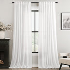 Extra Long White Curtain 120 inches Long 2 Panels Set Back Tab Light Filtering Cotton Textured Curtain Modern Farmhouse Coastal Decor White Linen Drapes 120 inch Length for Large Window 10 FT 60x120