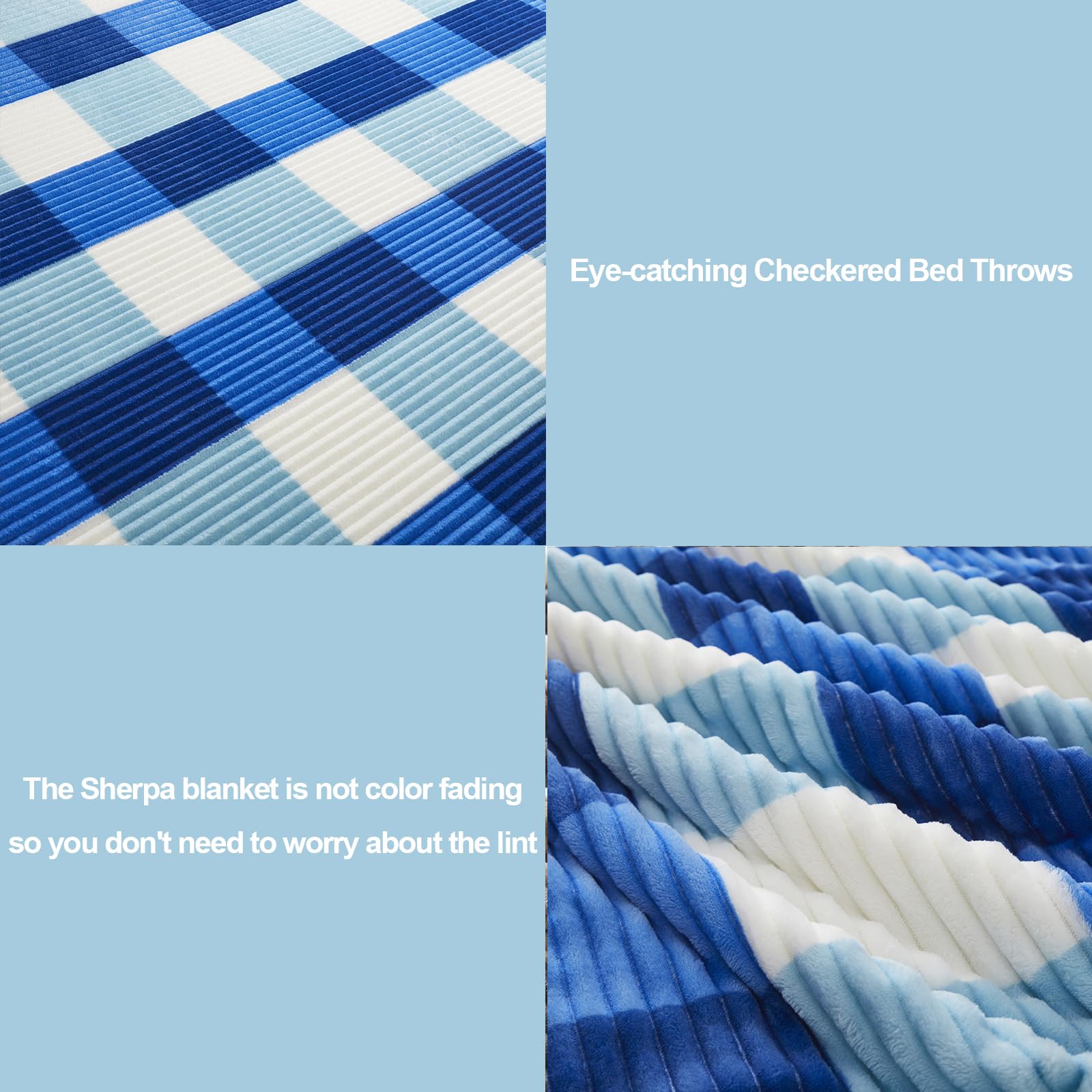 PU MEI Sherpa Blanket Twin Plaid Thick Bed Blanket, 90”*80” Super Soft Flannel Fuzzy Fleece Reversible Velvet Plush Warm Blanket for Couch(Blue Check, 80"*90")