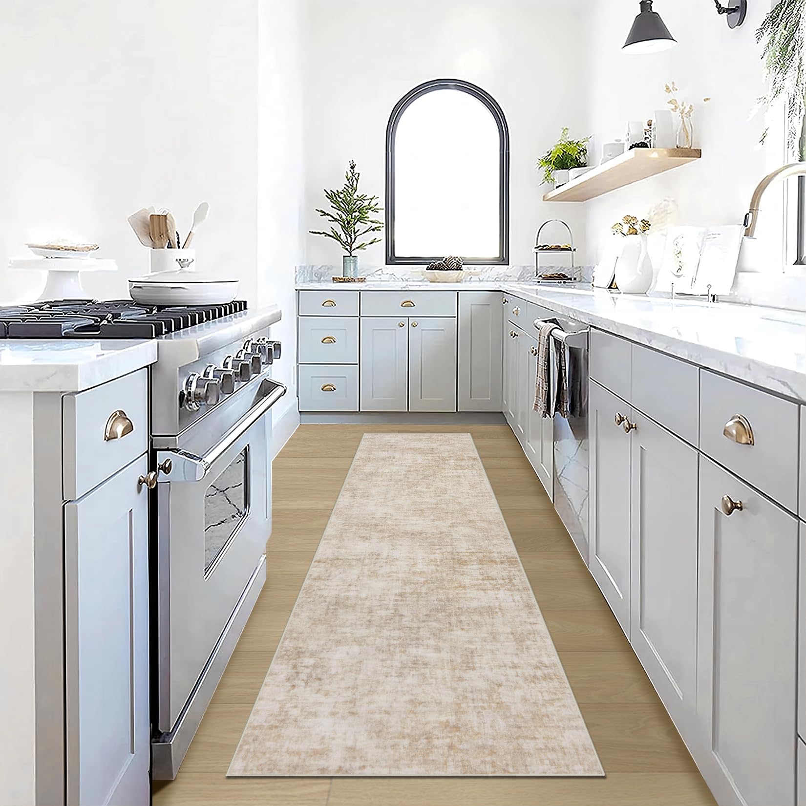2'6''x8' Runner Rugs Washable Rug: Modern Abstract Hallway Beige Carpet
