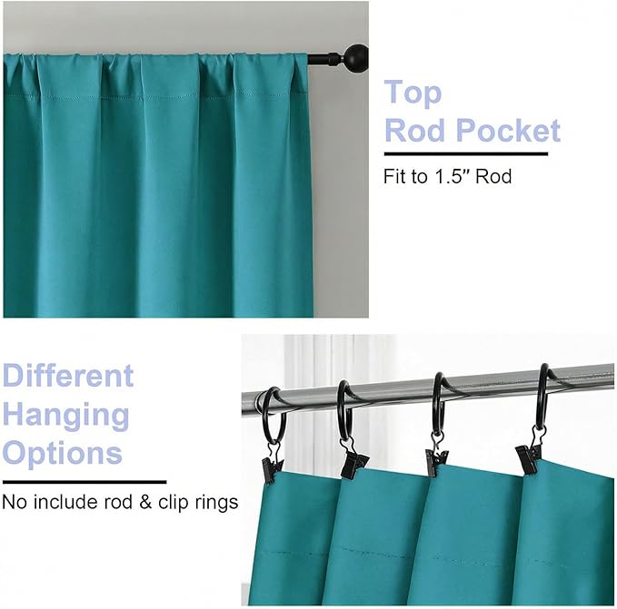 Simplebrand Ava Teal Short 36 Inches Blackout Curtain 2 Panels Set, Half Window Rod Pocket Privacy Curtain Tiers for Kitchen, Curtains Blackout for Bathroom Shades, W40 x L36 Inch, Teal