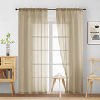Taupe Sheer Curtains 90 Inches Long 2 Panels, Light Filtering Solid Sheer Curtains for Bedroom Living Room, Lightweight Soft Airy Window Voile Sheer Drapes, Dual Rod Pocket, 2x42Wx90L Inches