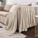 BEDELITE Fleece Blanket Twin Size – 3D Ribbed Jacquard Soft and Warm Decorative Fuzzy Blankets – Cozy, Fluffy, Plush Lightweight Throw Blankets for Couch, Bed, Sofa(Linen, 60x80 inches)