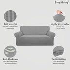 Easy-Going Stretch Oversized Loveseat Slipcover 1-Piece Sofa Cover Furniture Protector Couch Soft with Elastic Bottom for Kids Polyester Spandex Jacquard Fabric Small Checks Light Gray