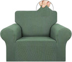 KEKUOU Stretch Single Sofa Slipcover 1 Piece Couch Sofa Cover (31"-55") Furniture Protector 1 Seater Sofa with Elastic Bottom for Kids,Pet.Jacquard Small Checked Pattern Fabric(Small,Greyish Green)