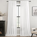 Linen White Curtains 86 inches Long for Bedroom Loop Pocket Privacy Light Filtering Semi Sheer White Boho Farmhouse Curtain Drapes Cotton Textured Modern Elegant Coastal Living Room Decor Pure White