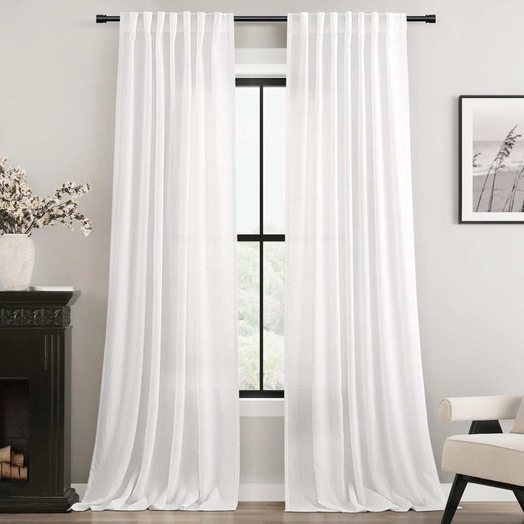 White Curtains 94 inches Long 2 Panels Back Tab Light Filtering Cotton Textured Curtain Modern Farmhouse Coastal Decor Off White Linen Drapes 94 inch Length for Patio Sliding Door Office Bedroom
