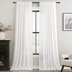 White Curtains 94 inches Long 2 Panels Back Tab Light Filtering Cotton Textured Curtain Modern Farmhouse Coastal Decor Off White Linen Drapes 94 inch Length for Patio Sliding Door Office Bedroom