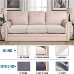 H.VERSAILTEX Super Stretch Individual Seat Cushion Covers - Sofa & Couch Cushion Slipcover Sets - Thick Jacquard Textured Twill Fabric (3 Piece XL, Ivory)
