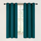 NICETOWN Teal Blackout Cafe Faux Silk Curtains for Small Windows, 42" Wide by 63" Long, 2 Panels, Grommet Thermal Insulated Blackout Satin Drapes for Bedroom