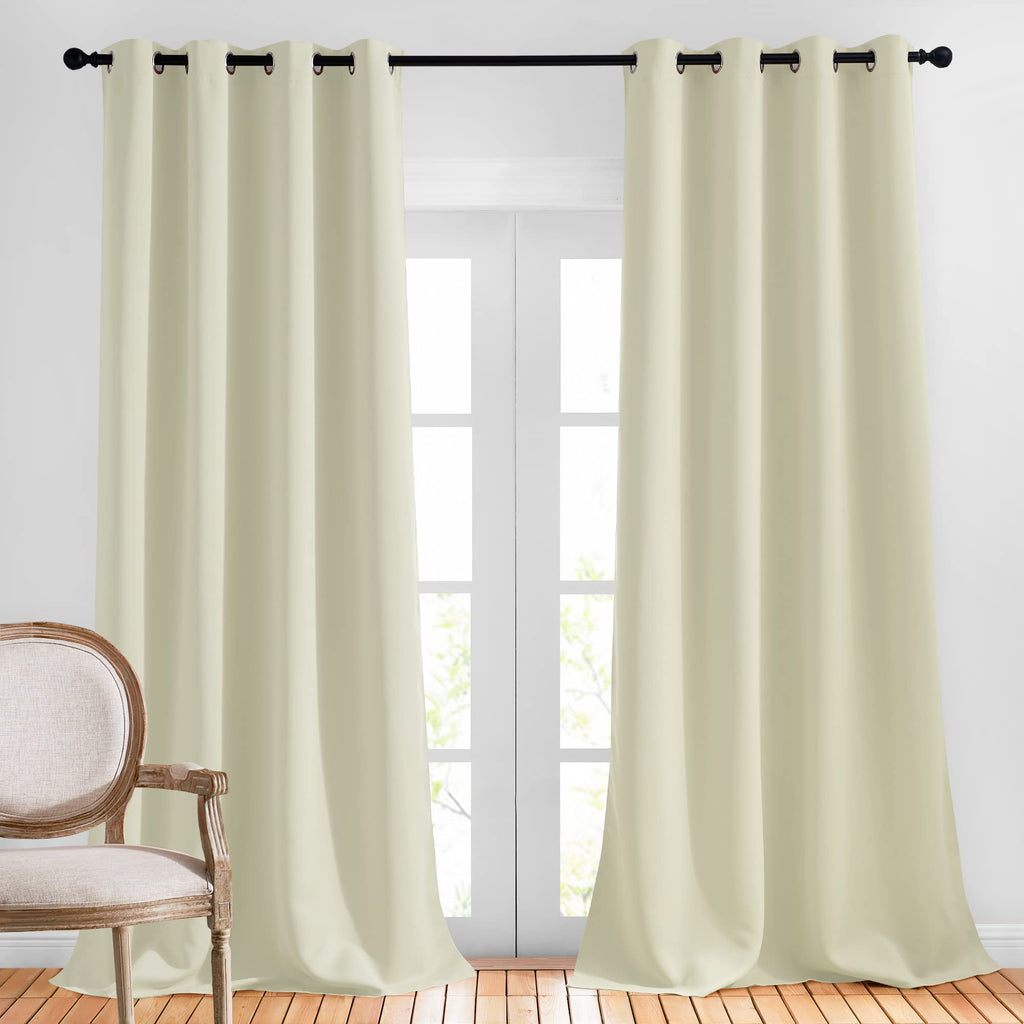 NICETOWN Bedroom Room Darkening Curtains - Triple Weave Grommet Top Thermal Insulated Solid Energy Saving Panels/Drapes for Villa/Hall, Beige, 1 Pair, 52 inches by 95 Inch