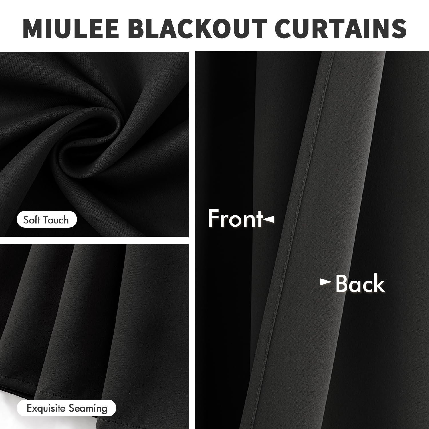 MIULEE Black Blackout Bedroom Curtains 63 Inch Long Light Blocking