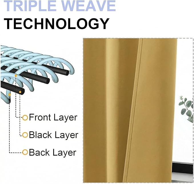 Simplebrand Bright Gold Blackout Curtains for Bedroom 96 Inches Long 2 Panels, Solid Thermal Insulated, Energy Saving Living Room Window Treatment Curtains Blackout Drapes, W50 x L96 Inch, Bright Gold