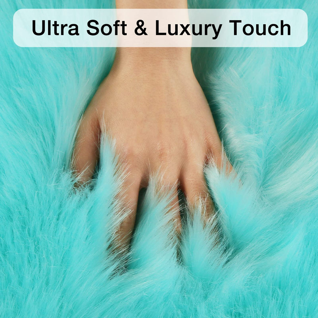 Turquoise Blue Faux Sheepskin Runner Rugs 2x6 ft, Fluffy Fur Couch Covers
