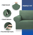 KEKUOU Stretch Loveseat Sofa Cover Slipcover,Couch Covers for 2 Cushion Couch Sofa (55"-78") Furniture Protector Sofa with Elastic Bottom for Kid,Dog. Jacquard Small Checked (Medium,Greyish Green)