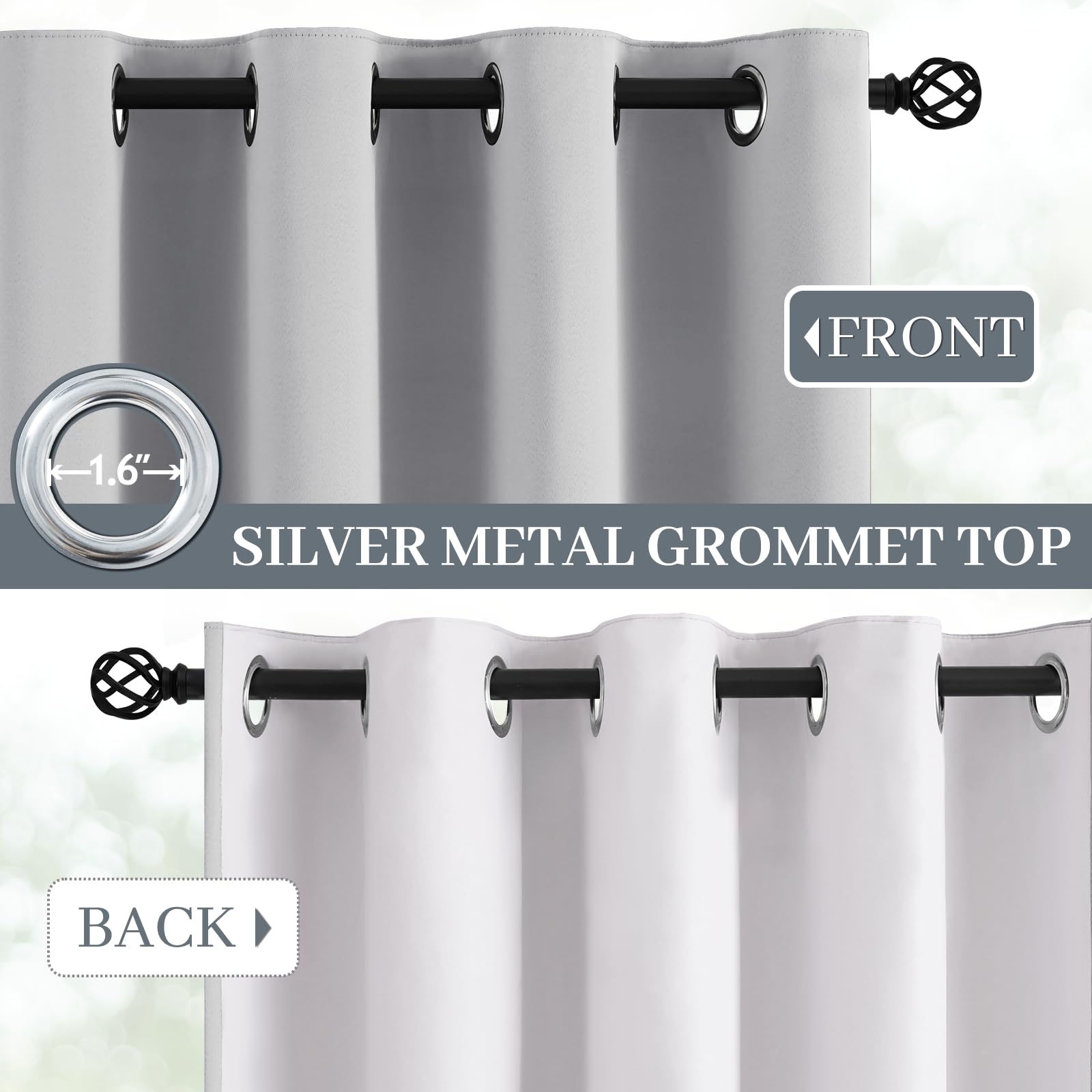 Yakamok 100% Blackout Curtains W100xL84 inch Light Grey Sliding Door Drapes