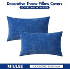 MIULEE Pack of 2 Couch Throw Pillow Covers 12x20 Inch Soft Royal Blue Chenille Lumbar Pillow Covers for Sofa Living Room Solid Dyed Cases