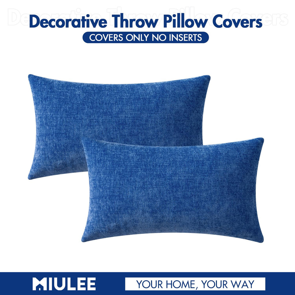 MIULEE Soft Chenille Lumbar Throw Pillow Covers Royal Blue 12x20 Pack of 2