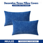 MIULEE Soft Chenille Lumbar Throw Pillow Covers Royal Blue 12x20 Pack of 2