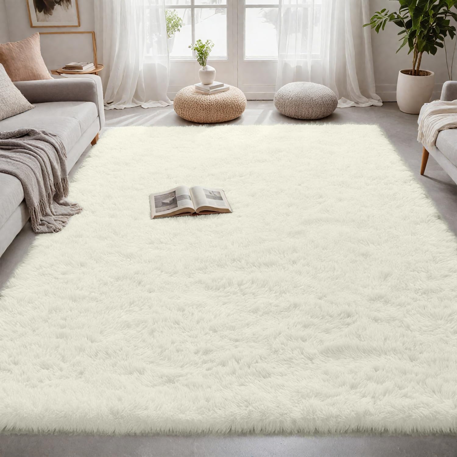4x6 Fluffy Shag Area Rugs for Living Room Bedroom: Soft Carpet Cream White