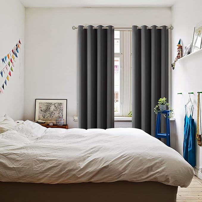 BGment Dark Grey Blackout Curtains for Bedroom 69 Inch Long - 2 Panels