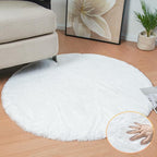 ORINOVA White Faux Rabbit Washable Fur Area Rugs Circle Rugs for Living Room Bedroom Teen Room Fluffy Area Rug 3ft Round Rug