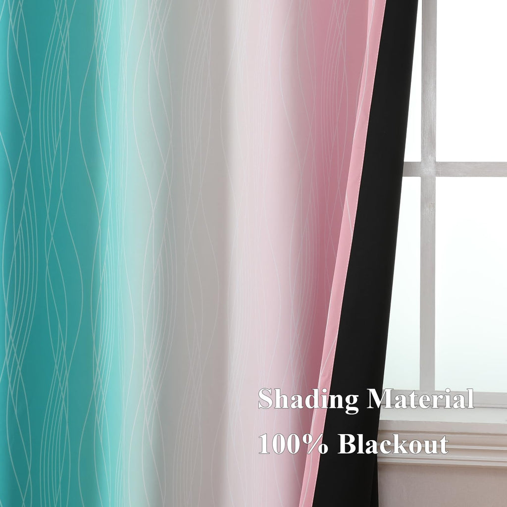 Estelar Textiler Pink and Teal Ombre Blackout Curtains for Bedroom 54 Inch