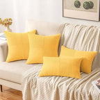 MIULEE Yellow Decorative Throw Pillow Covers 18x18 Inch for Couch Bed Sofa Pack of 2 Boho Farmhouse Throw Pillows Soft Cross Corduroy Patchwork Textured Cushion Cases