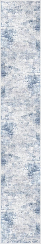 IOHOUZE Abstract Runner Rug 3x18 Ft Washable Runners for Hallways, Non Slip Kitchen Runner Printed Faux Wool Entryway Runner Indoor, Modern Abstract Floor Carpet for Hall Stair, Light Blue Grey