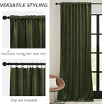 RYB HOME Green Velvet Curtains 84 inch, Solid Room Darkening Window Curtains for Living Room Light & Draft Block Privacy Backdrop with Pleat Tape Pocket& Tabs, Olive Green, W52 x L84 inch, 2 Panels
