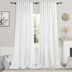 Nanspring Extra Long White Curtain 105 inches Long 2 Panels Set for Living Room Back Tab Modern Farmhouse Decor Cotton Textured Off White Sheer Linen Curtains 105 inch Length for Large Window