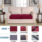 H.VERSAILTEX Super Stretch Individual Seat Cushion Covers Sofa Covers Couch Cushion Covers Slipcover Sets Thick Jacquard Textured Twill Fabric (2 Piece Medium Sofa Cushion Covers, Burgundy Red)
