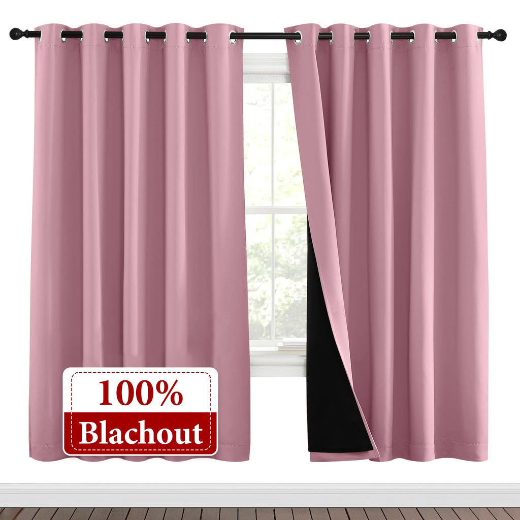 NICETOWN Crystal Pink Full Shade Curtain Panels, Pair of Energy Smart & Noise Blocking Out Blackout Drapes for Dining Room Window, Thermal Insulated Guest Room Lined Window Dressing(70 x 72 inch)