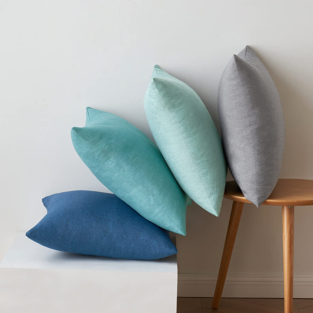 MIULEE Pack of 4 Decorative Outdoor Throw Pillow Covers Linen Waterproof Pillow Covers Summer Farmhouse Cushion Cases for Patio Garden Tent Balcony Couch Sofa 16x16 Inch Blue