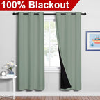 NICETOWN 100% Blackout Window Curtain Panels, Full Light Blocking Drapes with Black Liner for Nursery, 72-inch Drop Thermal Insulated Draperies (Greyish Green, 2 Pieces, 42-inch Wide Per Panel)