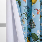 Topfinel 54 Inches Long Short Blue Blackout Curtains for Cafe Kitchen, Grommet Room Darkening Luxury Floral Lemon Hummingbird Patterned Waverly Colorful Drapes for Living Room Bedroom