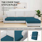 Easy-Going Stretch 3 Pieces Couch Cushion Covers for Sectional Sofa Left/Right L Shape Chaise Lounge Sofa Seat slipcover Anti-Slip Sofa Cover Soft (2 Seater + 1 Chaise, Peacock Blue)