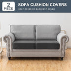 Couch Cover Stretch Velvet Sofa Cushion Cover 2-Piece - Elastic Washable Slipcover for Seat or Backrest, Couch Seat Covers for Sofas (Grey)