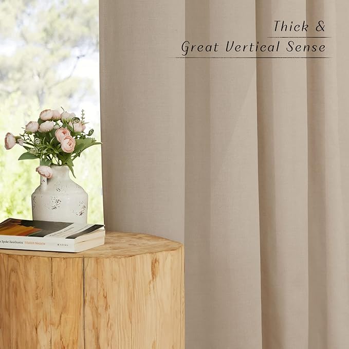 NICETOWN Linen Curtains 96 inches Long for Living Room, Grommet Semi Sheer Drapes Linen Weave Window Treatments Privacy Added with Light Filtering for Bedroom, Taupe, W34 x L96, 2 Panels