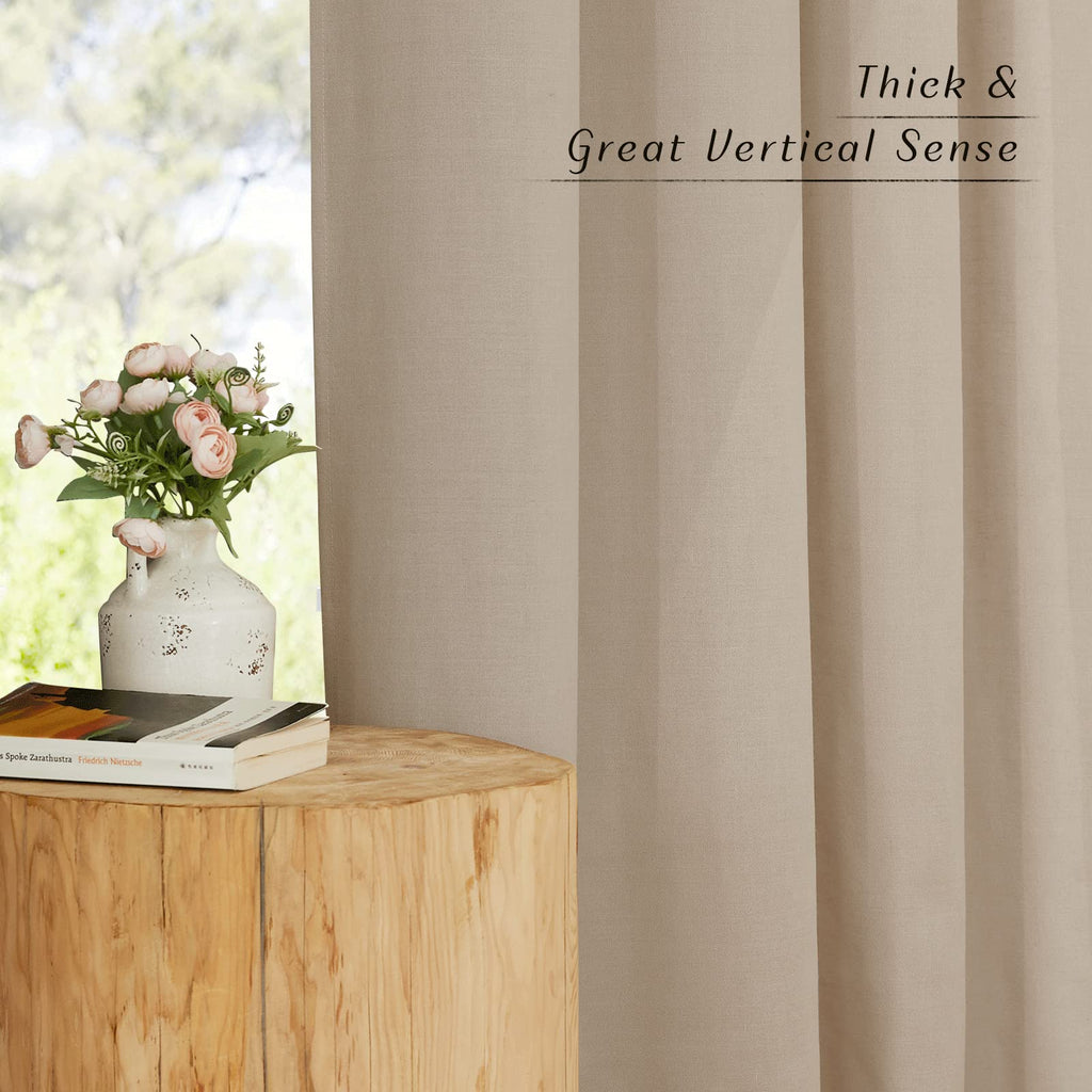 NICETOWN Linen 78 inch Curtains for Kitchen Window, Grommet Thick Flax Linen Taupe Small Window Treatments Privacy Assured with Light Filtering for Cafe/Kids Room, W68 x L78, 2 Panels