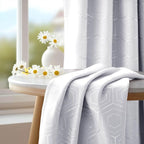 Deconovo White Curtains, Room Darkening Living Room Curtain, Thermal Insulated Soundproof Drapes, Hexagon Silver Print Pattern, 52 x 72 Inch, Grommet Panel for Bedroom Kitchen Office Nursery, Set of 2