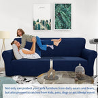 ZNSAYOTX 1 Piece Jacquard Couch Covers for 3 Cushion Couch High Stretch Sofa Cover for Pets Dogs Anti Slip Extra Large Sofa Slipcovers Furniture Protector (XL Sofa, Navy Blue)