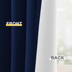 Yakamok 100% Blackout Curtain Panels 84 inches Cold and Light Blocking Drapes for Nursery, 2 Thick Layers Thermal Insulated Draperies (2 Pieces, 50 Wide Each Panel, Navy Blue/White Backing)