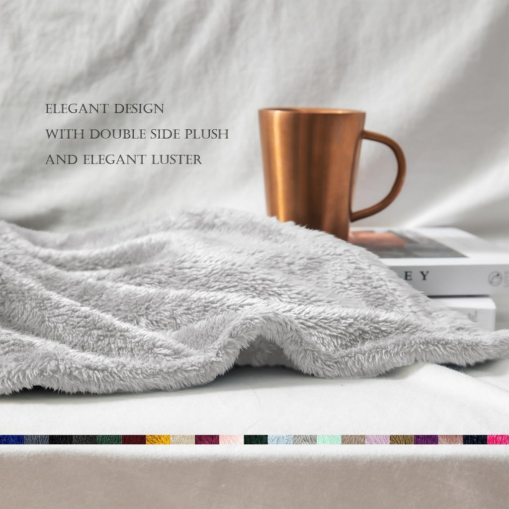 Exclusivo Mezcla Fuzzy Plush Fleece Bed Blanket Twin XL Size, Light Grey