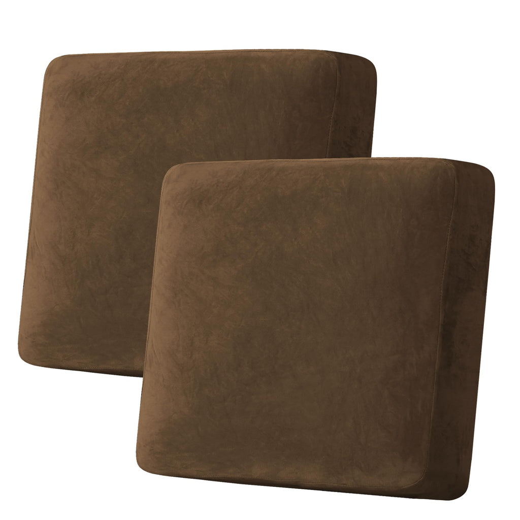 H.VERSAILTEX Velvet Stretch Couch Cushion Cover Plush Cushion Slipcover for Chair Loveseat Sofa Cushion Furniture Protector Seat Cushion Sofa Cover (2 Piece Large Sofa Cushion Covers, Bronze Brown)